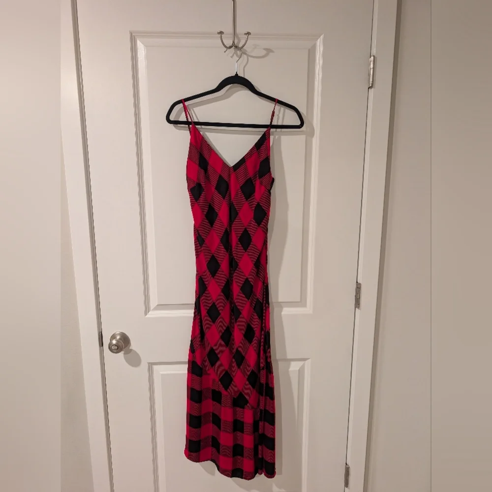 & Other Stories Red and Black Checkered Spaghetti Strap Slip Dress - Picture 6 of 11